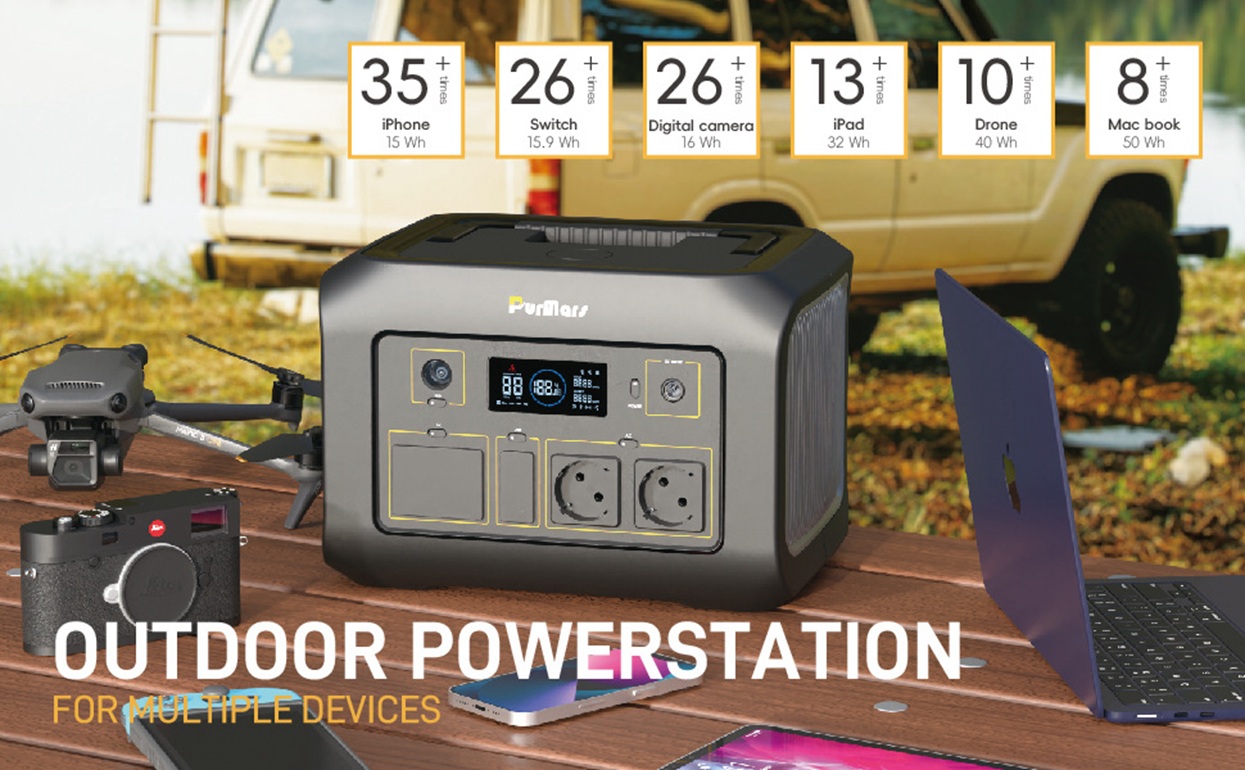 B600 power station charging multiple devices: laptop, phone, camera, drone