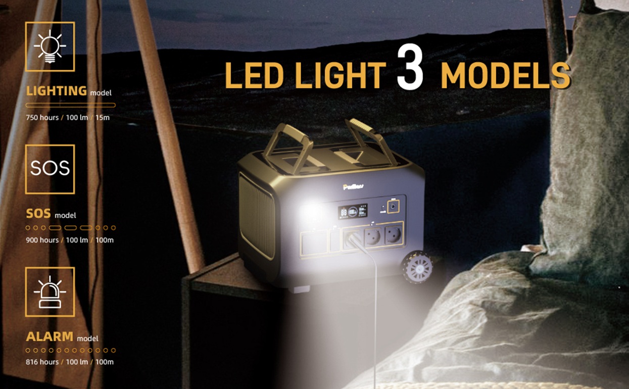 LED light with 3 modes: 750h lighting, 900h SOS, 816h alarm